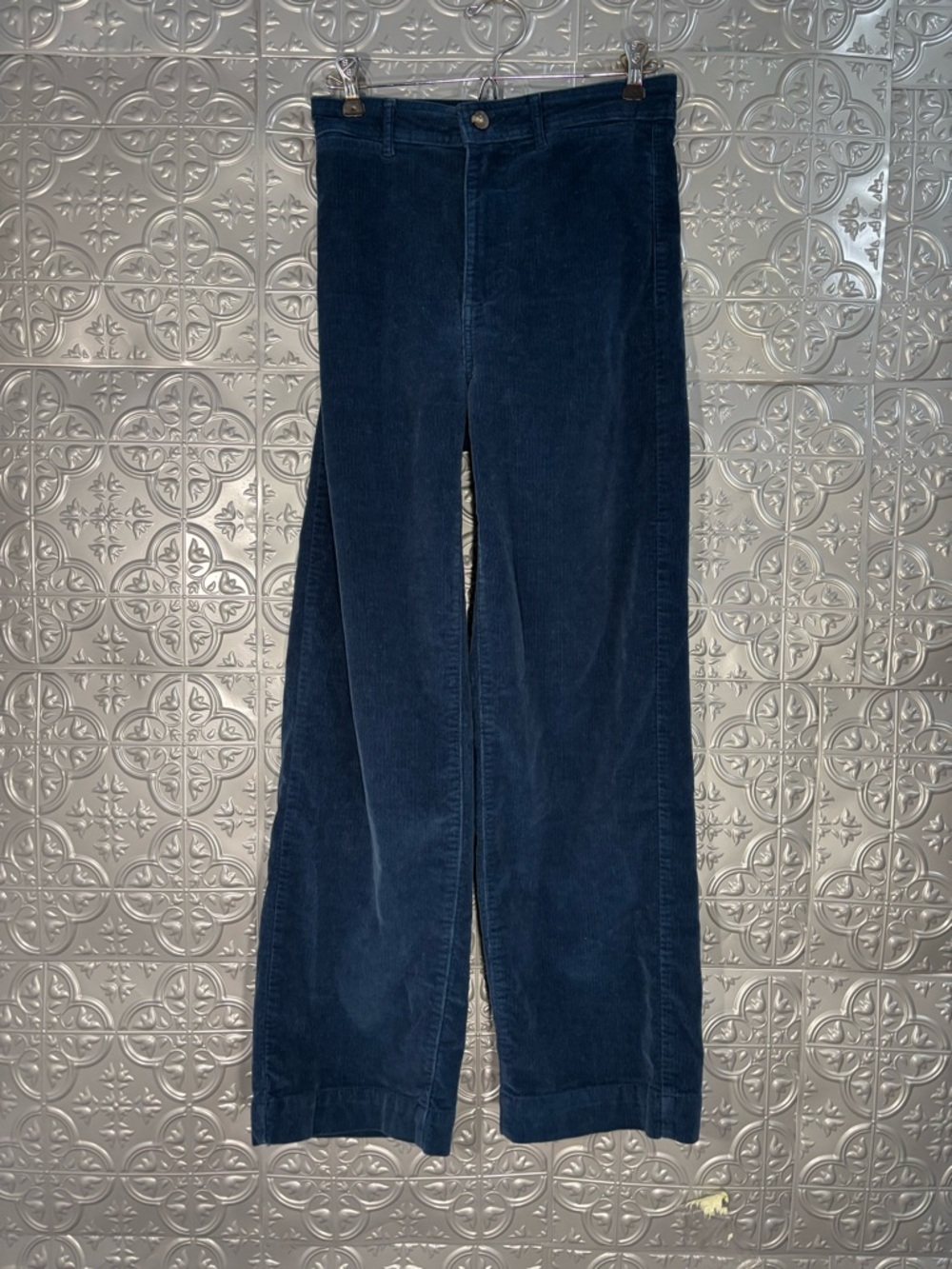 Everlane Wide Leg Crop Corduroy Pants Navy Blue High Rise size 26 farmhouse boho